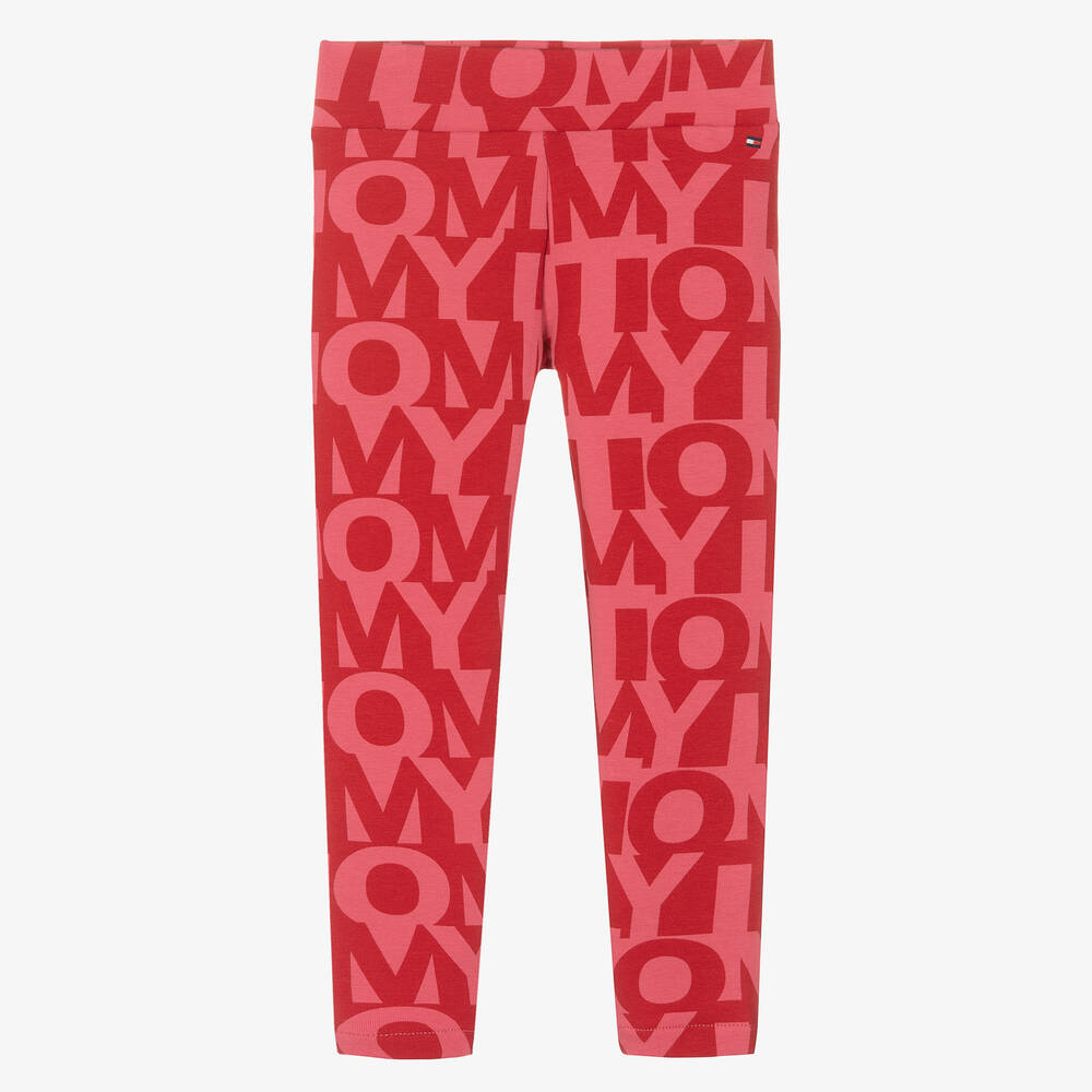 Tommy Hilfiger - Girls Pink Cotton Logo Leggings | Childrensalon
