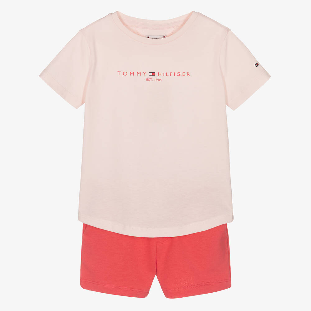 Tommy Hilfiger - Girls Pink Cotton Logo Shorts Set | Childrensalon