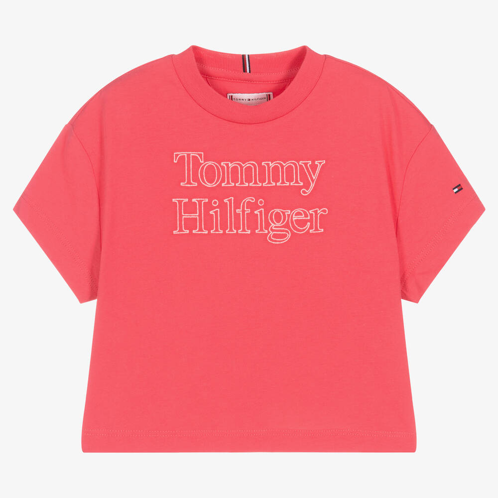 Tommy Hilfiger - تيشيرت قطن لون زهري فيوشيا للبنات | Childrensalon