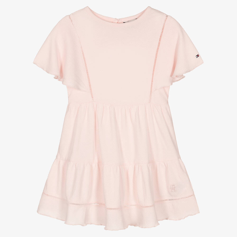 Tommy Hilfiger - Girls Pink Cotton Monogram Logo Dress | Childrensalon