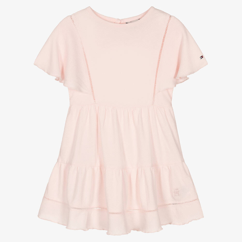 Tommy Hilfiger - Rosa Baumwollkleid mit Monogramm | Childrensalon