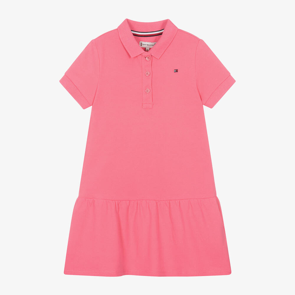 Tommy Hilfiger Girls Pink Cotton Polo Shirt Dress Childrensalon Outlet