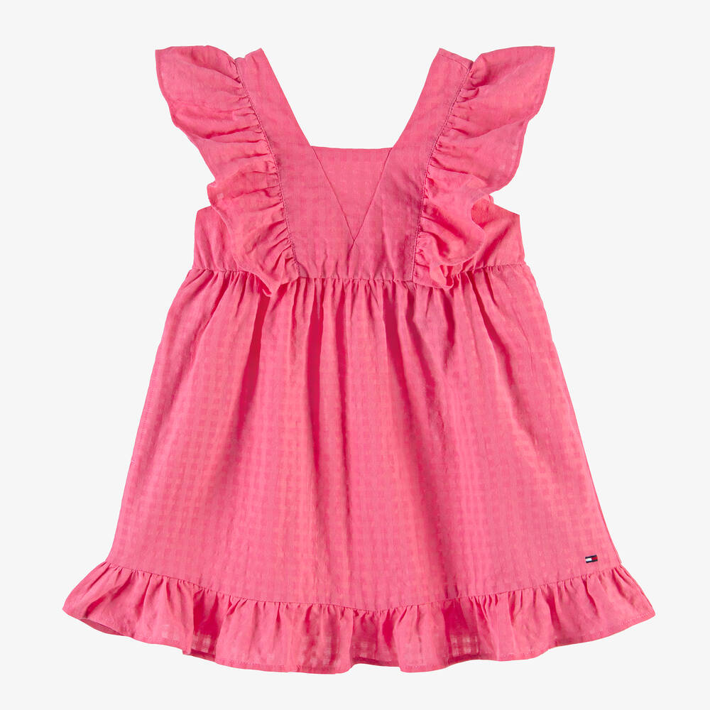Tommy Hilfiger-Girls Pink Cotton Ruffle Dress | Childrensalon Outlet