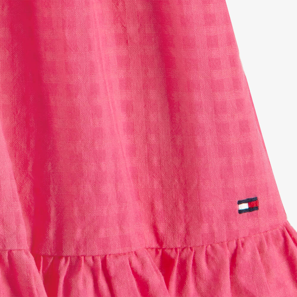 Tommy Hilfiger-فستان قطن سيرسوكر لون زهري مزين بكشكش | Childrensalon Outlet