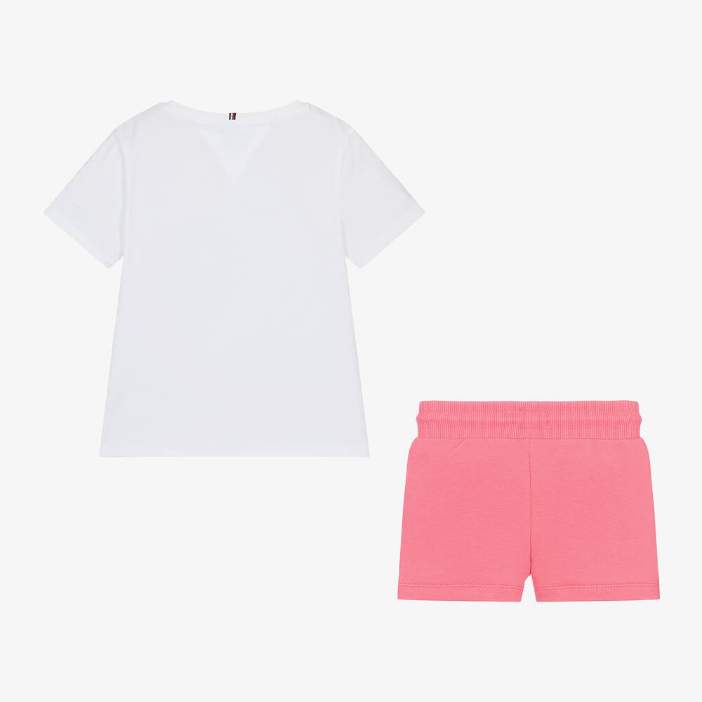 Tommy Hilfiger-Girls Pink Cotton Shorts Set | Childrensalon Outlet
