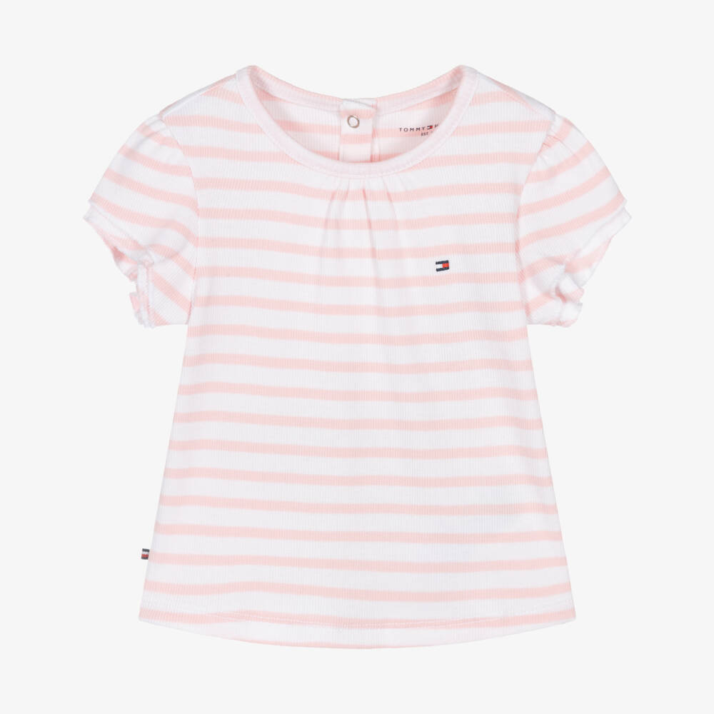 Tommy Hilfiger-Girls Pink Cotton Stripe Tee | Childrensalon Outlet