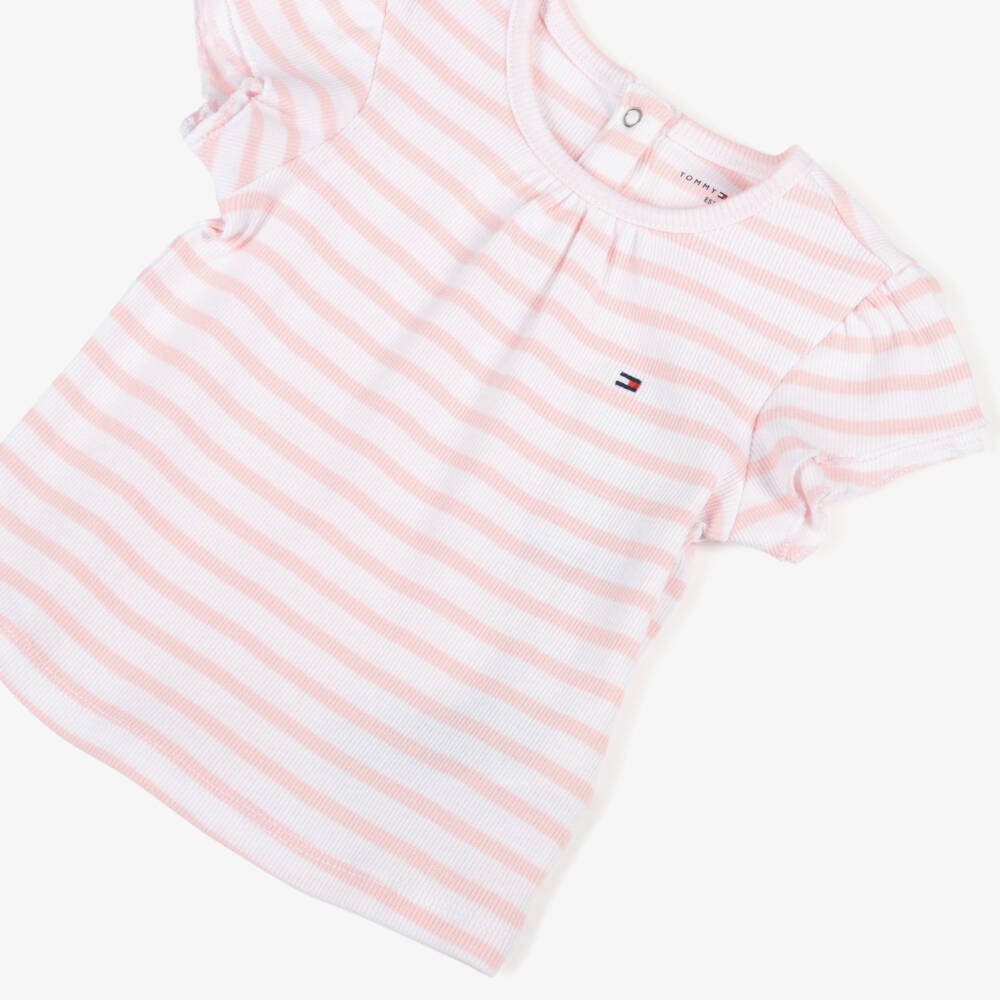 Tommy Hilfiger-Girls Pink Cotton Stripe Tee | Childrensalon Outlet