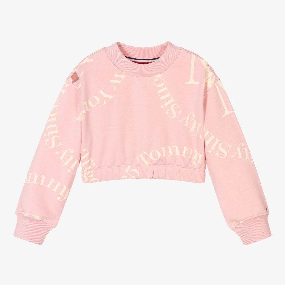 Tommy Hilfiger - Girls Pink Cropped Sweatshirt | Childrensalon