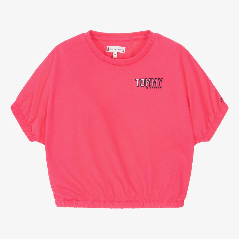Tommy Hilfiger - Girls Pink Cropped T-Shirt | Childrensalon