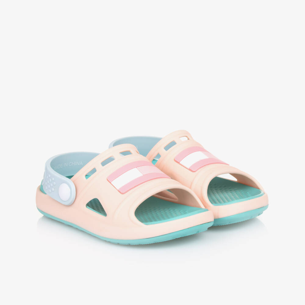 Tommy Hilfiger-Girls Pink Emblem Rubber Sandals | Childrensalon Outlet