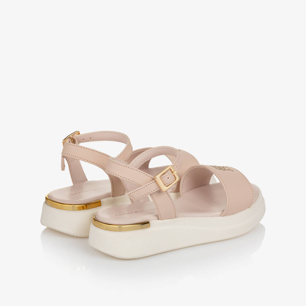 Tommy Hilfiger-Girls Pink Faux Leather Sandals with TH Monogram | Childrensalon Outlet