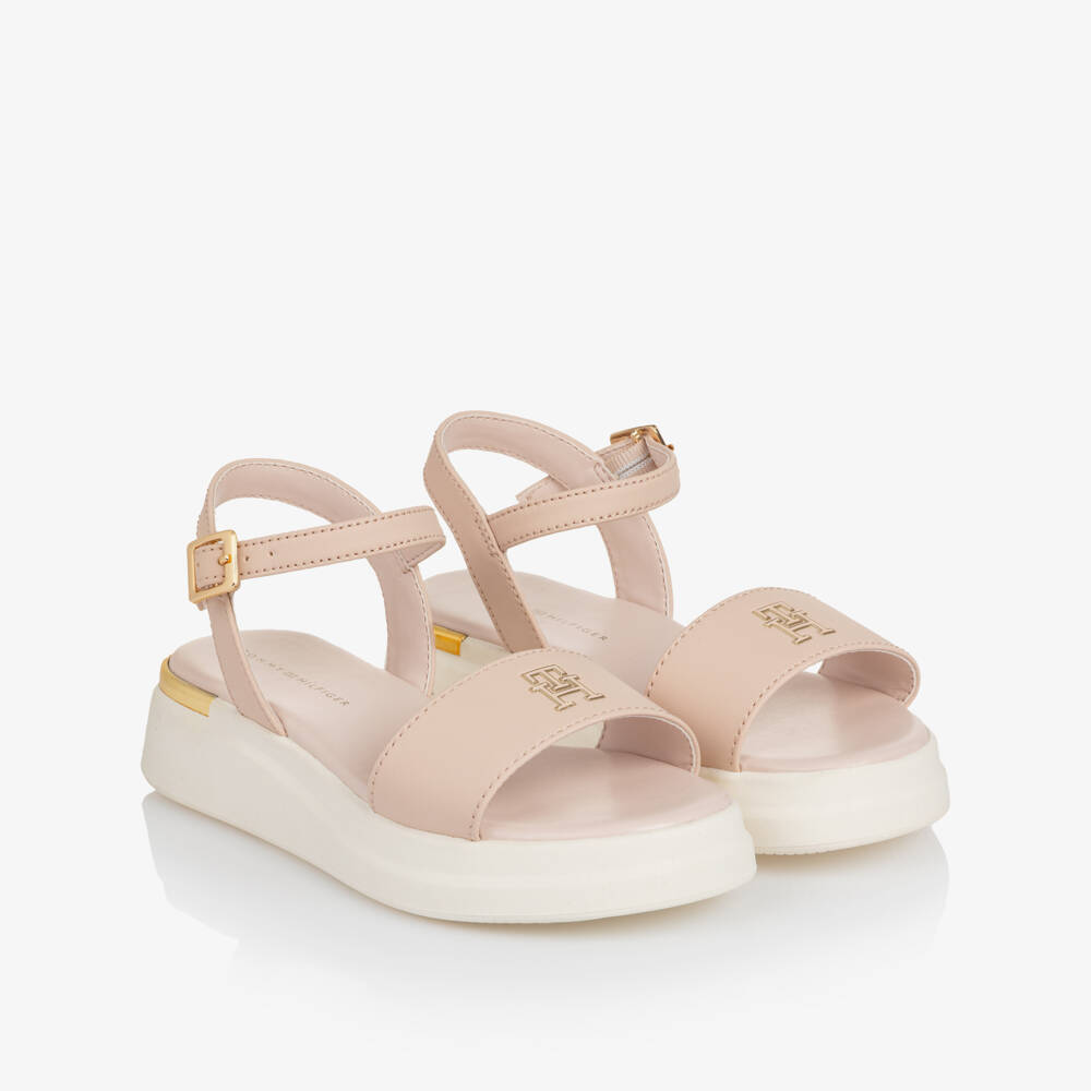 Tommy Hilfiger-Girls Pink Faux Leather Sandals with TH Monogram | Childrensalon Outlet