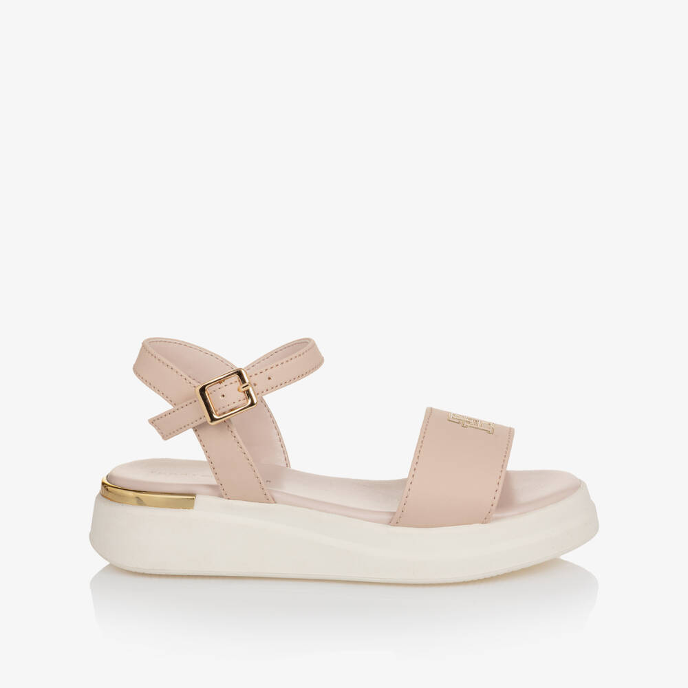 Tommy Hilfiger-Girls Pink Faux Leather Sandals with TH Monogram | Childrensalon Outlet