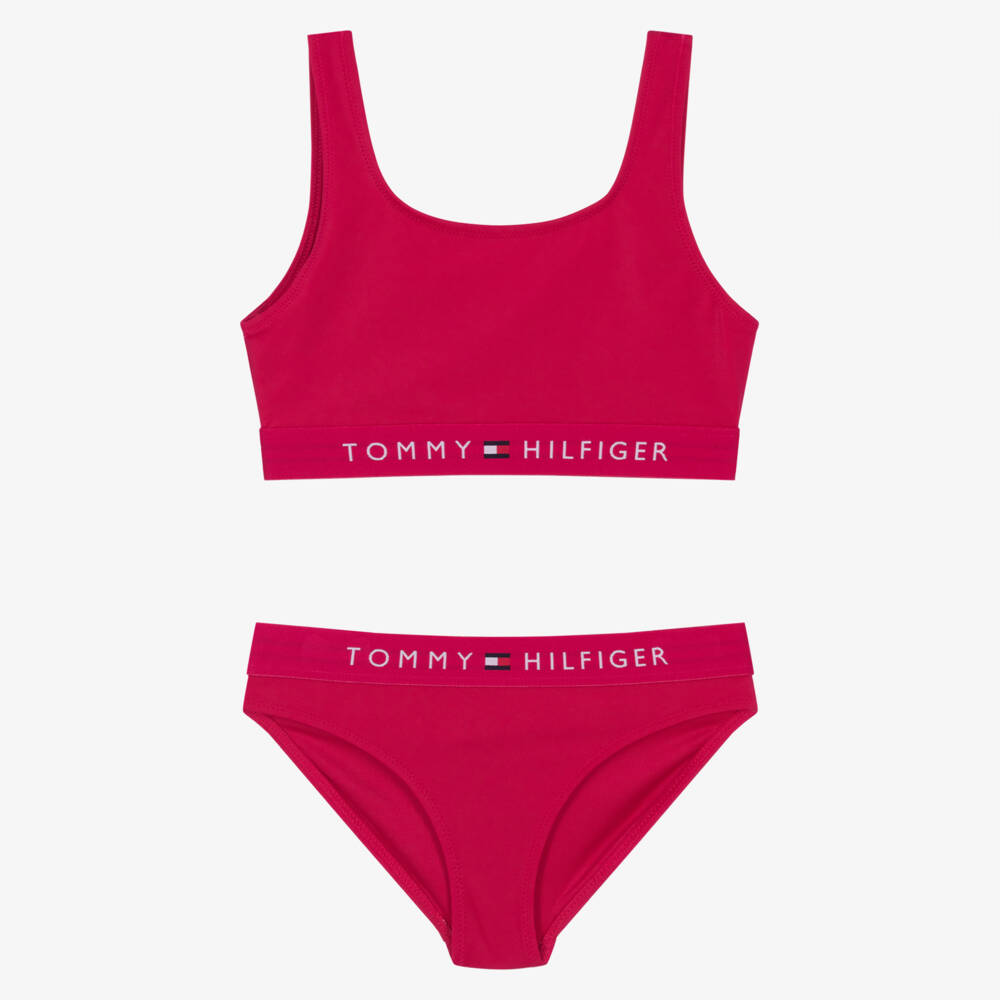 Tommy Hilfiger-Girls Pink Flag Logo Bikini | Childrensalon Outlet