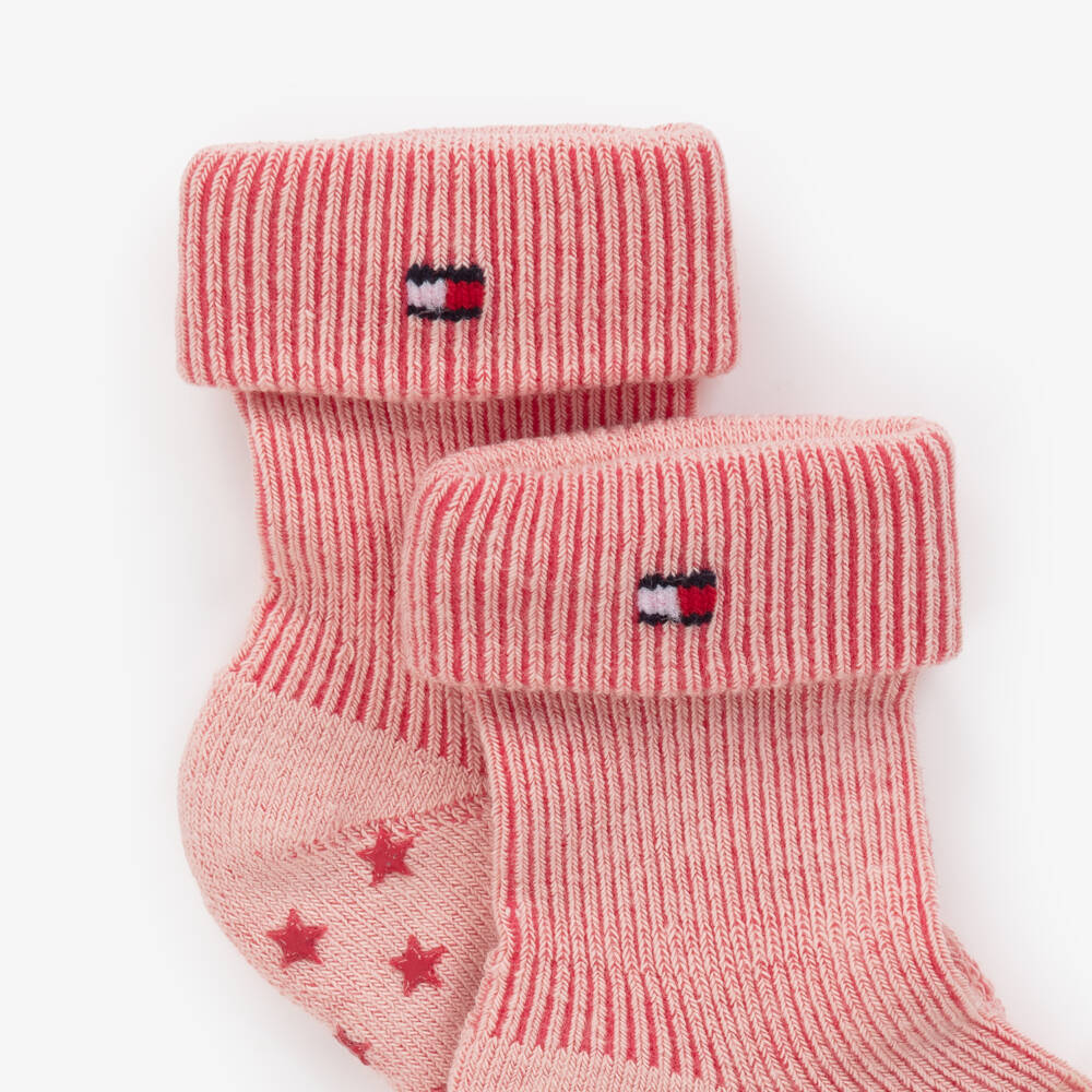Tommy Hilfiger-Girls Pink Fold-Over Ribbed Socks | Childrensalon Outlet