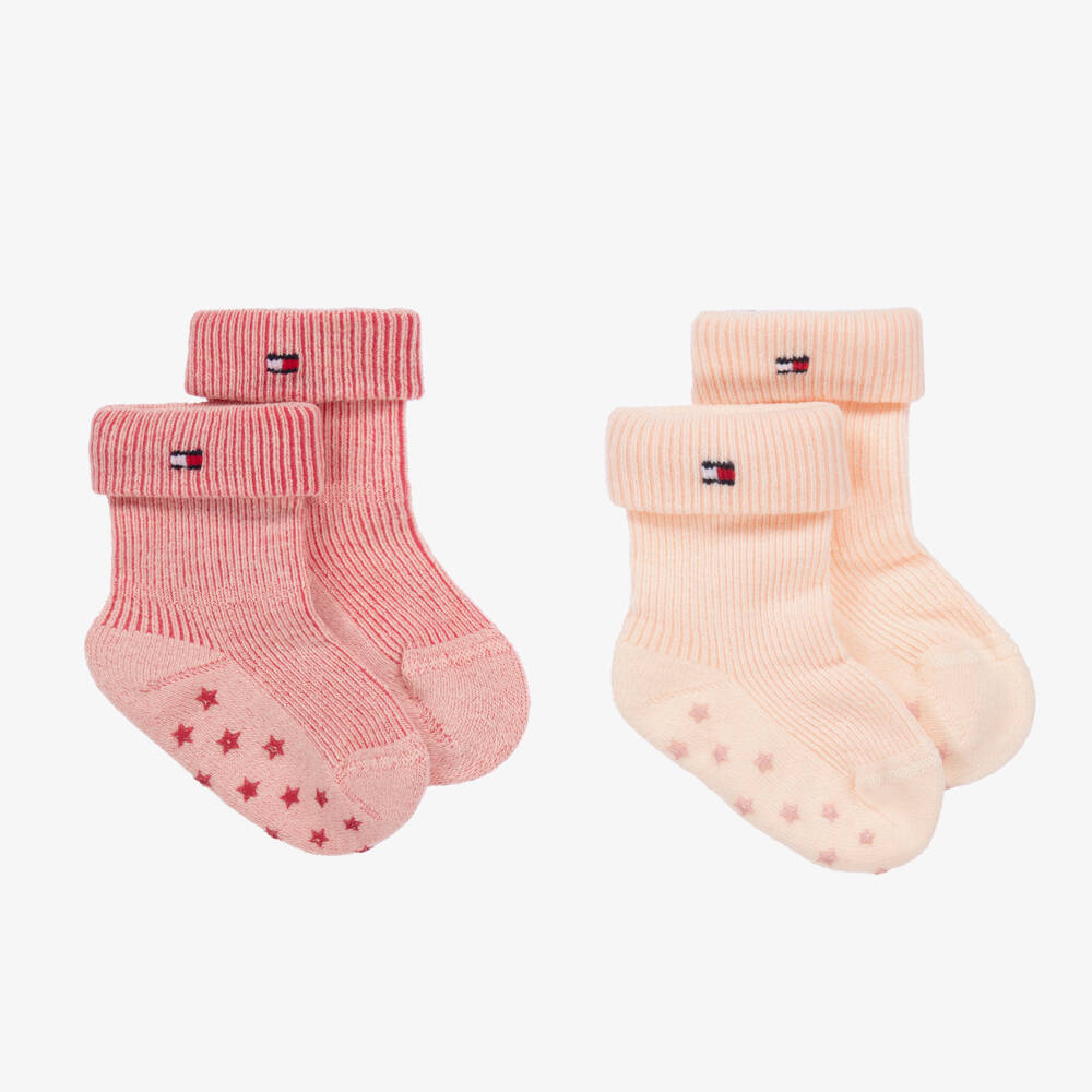 Tommy Hilfiger-Girls Pink Fold-Over Ribbed Socks | Childrensalon Outlet