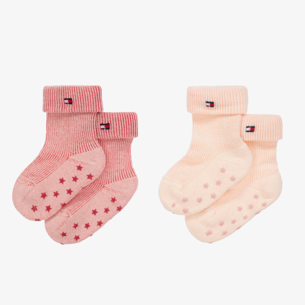 Tommy Hilfiger-Girls Pink Fold-Over Ribbed Socks | Childrensalon Outlet