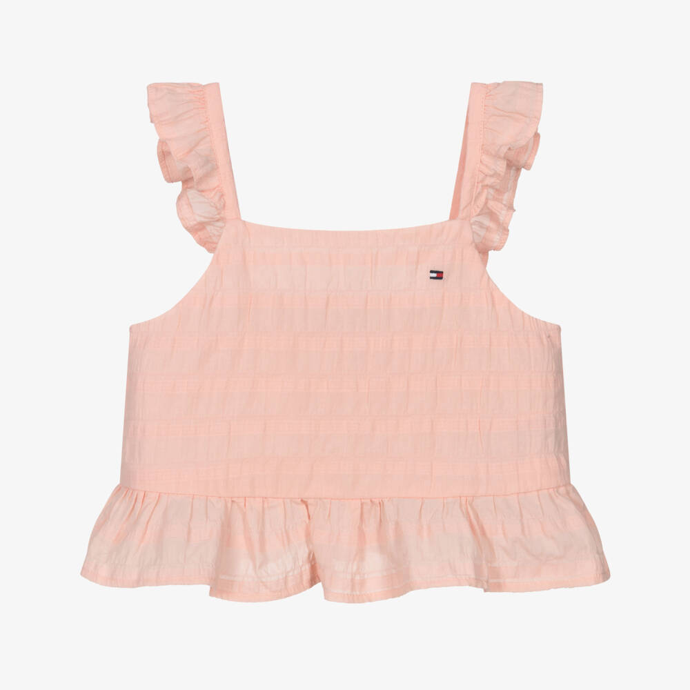 Tommy Hilfiger-Розовая хлопковая блузка с оборками для девочек | Childrensalon Outlet