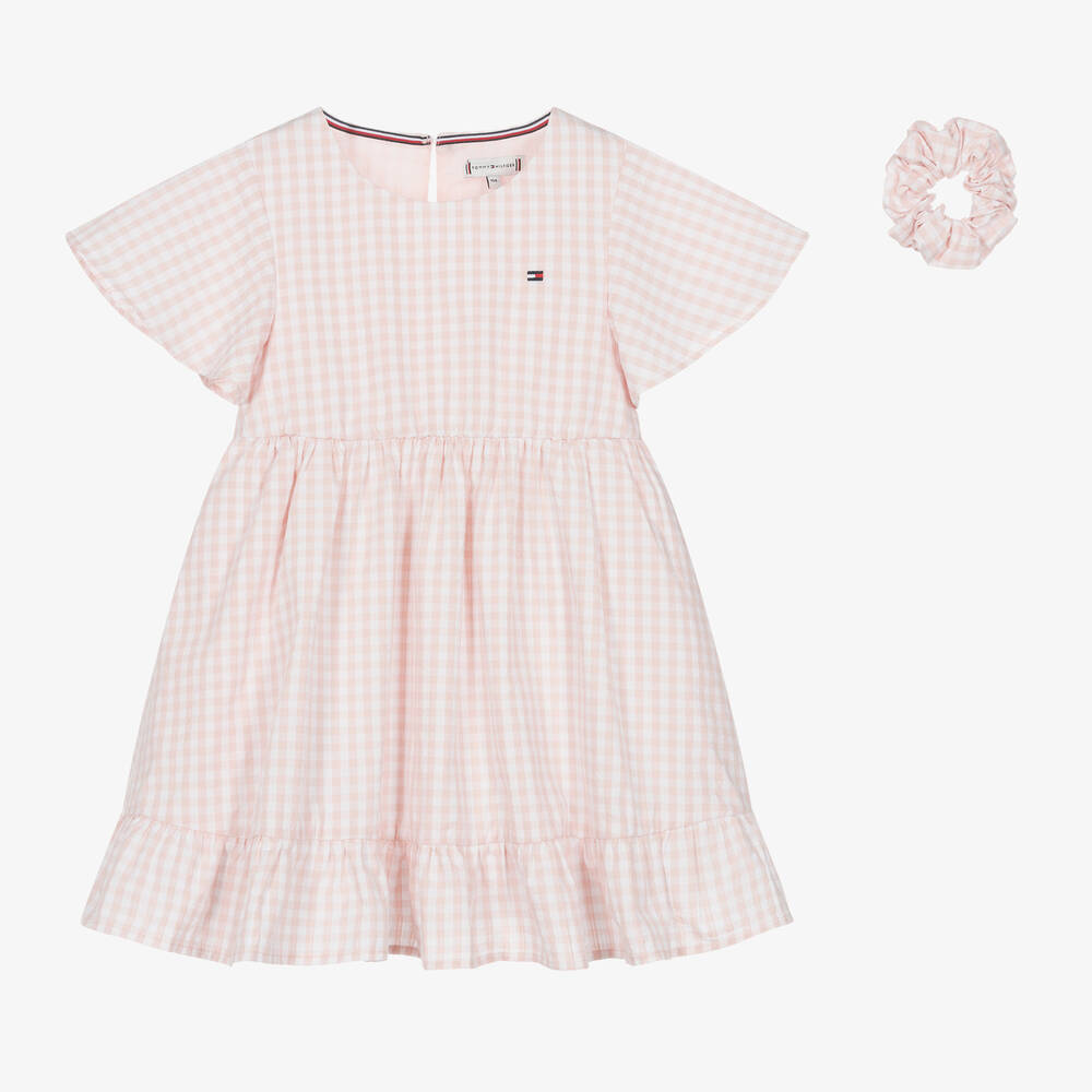 Tommy Hilfiger-Girls Pink Gingham Dress & Scrunchy Set | Childrensalon Outlet
