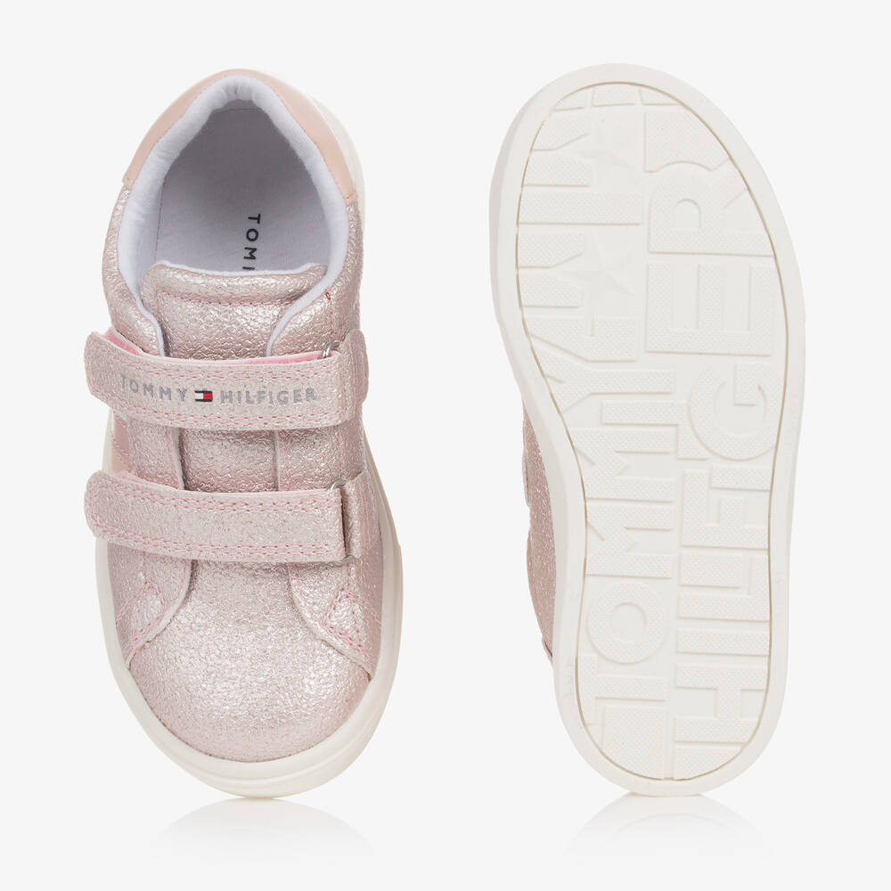 Tommy Hilfiger - Girls Pink Glitter Velcro Trainers | Childrensalon Outlet