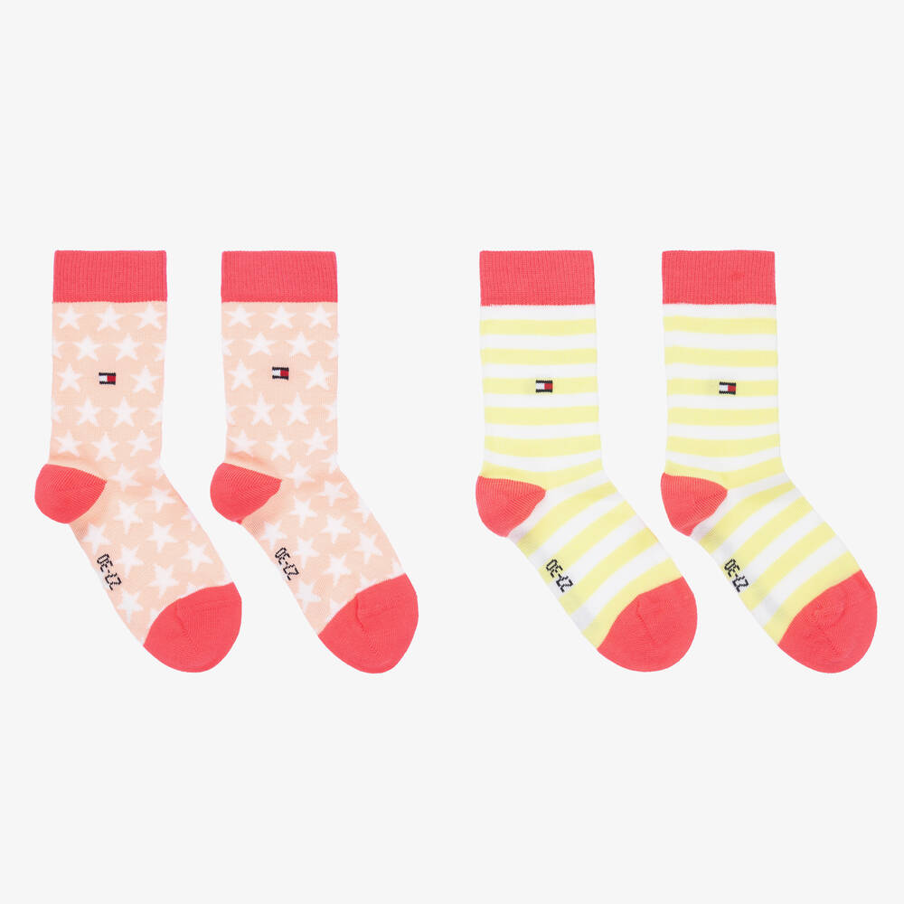 Tommy Hilfiger - Girls Pink & Green Ankle Socks (2 Pack) | Childrensalon