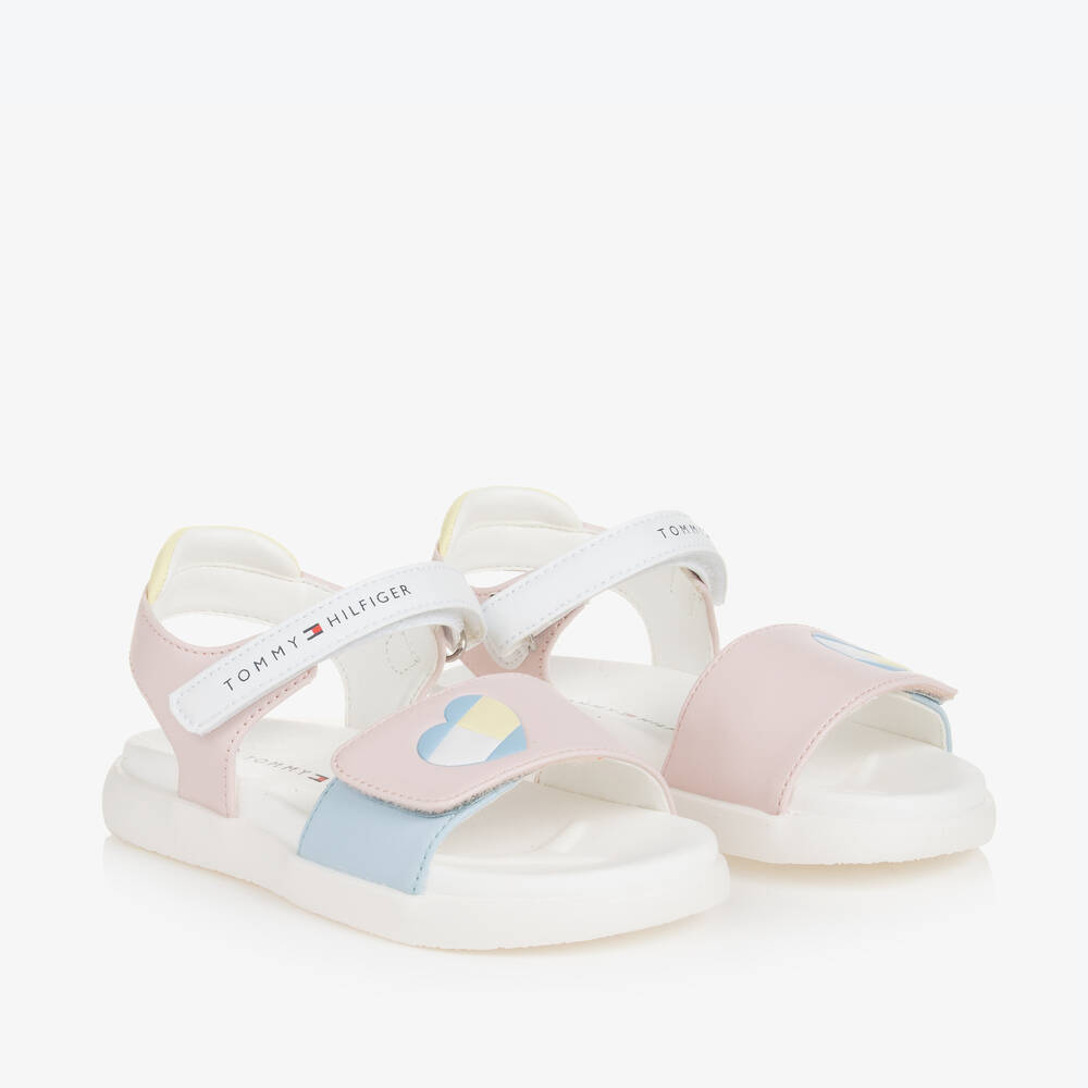 Tommy Hilfiger-Girls Pink Heart Flag Logo Sandals  | Childrensalon Outlet