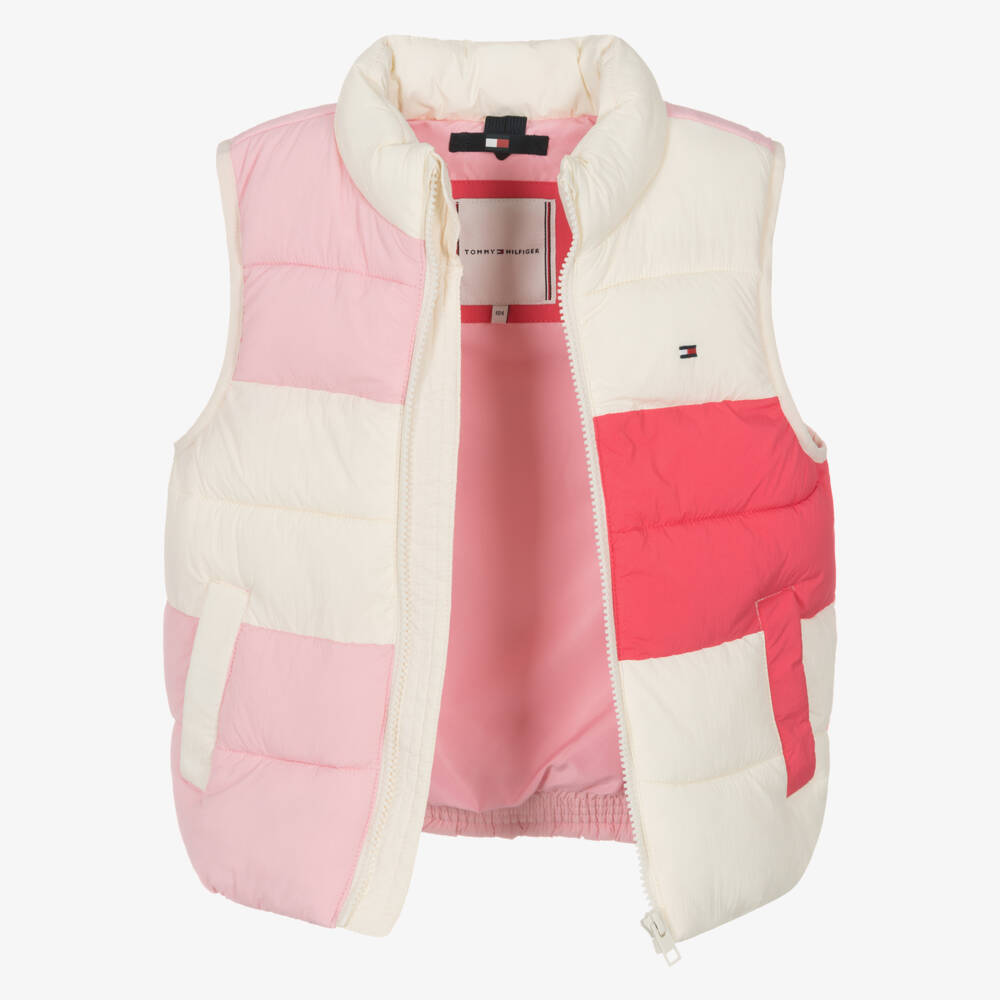 Tommy Hilfiger-Girls Pink & Ivory Patchwork Vest | Childrensalon Outlet
