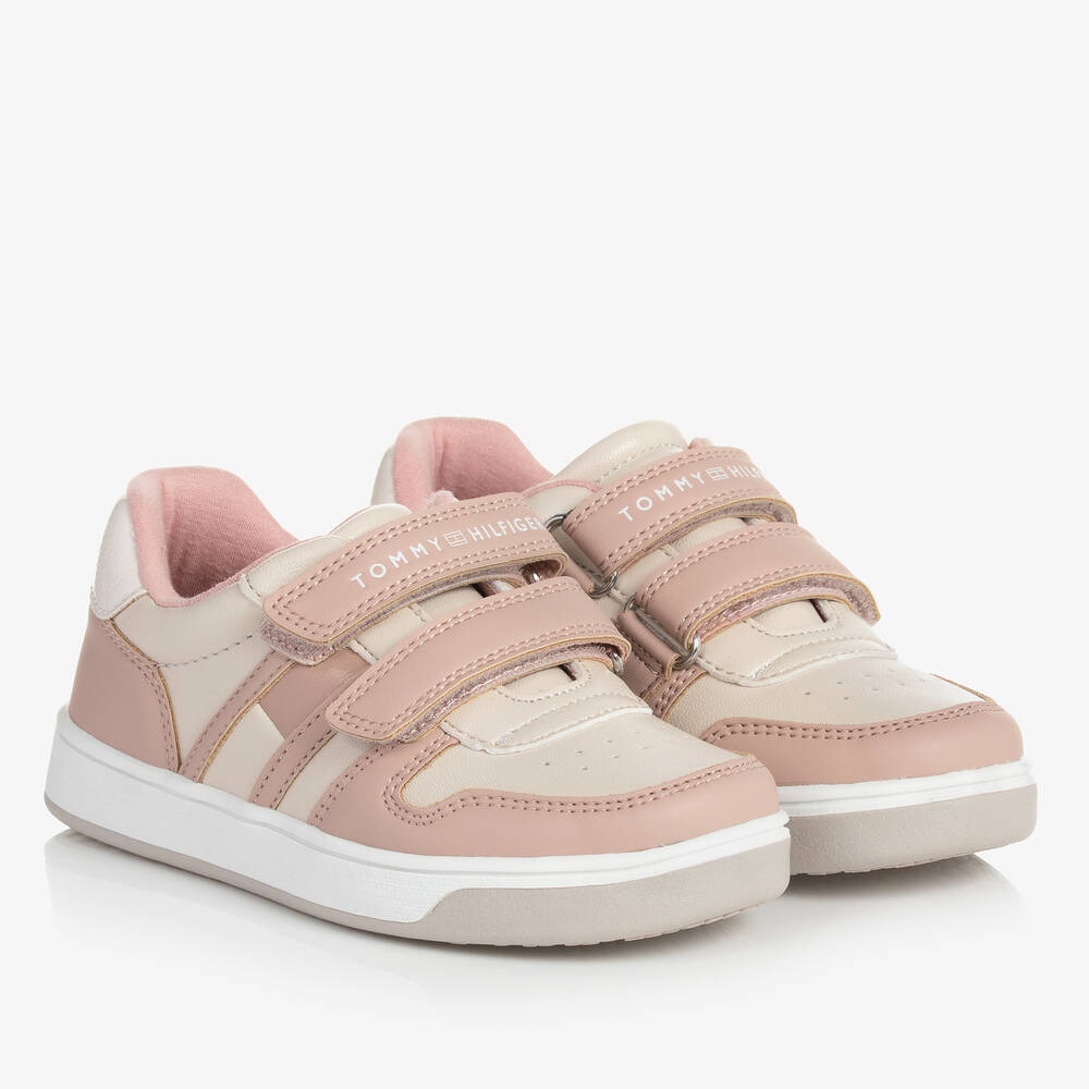 Tommy Hilfiger - Girls Pink & Ivory Velcro Trainers | Childrensalon