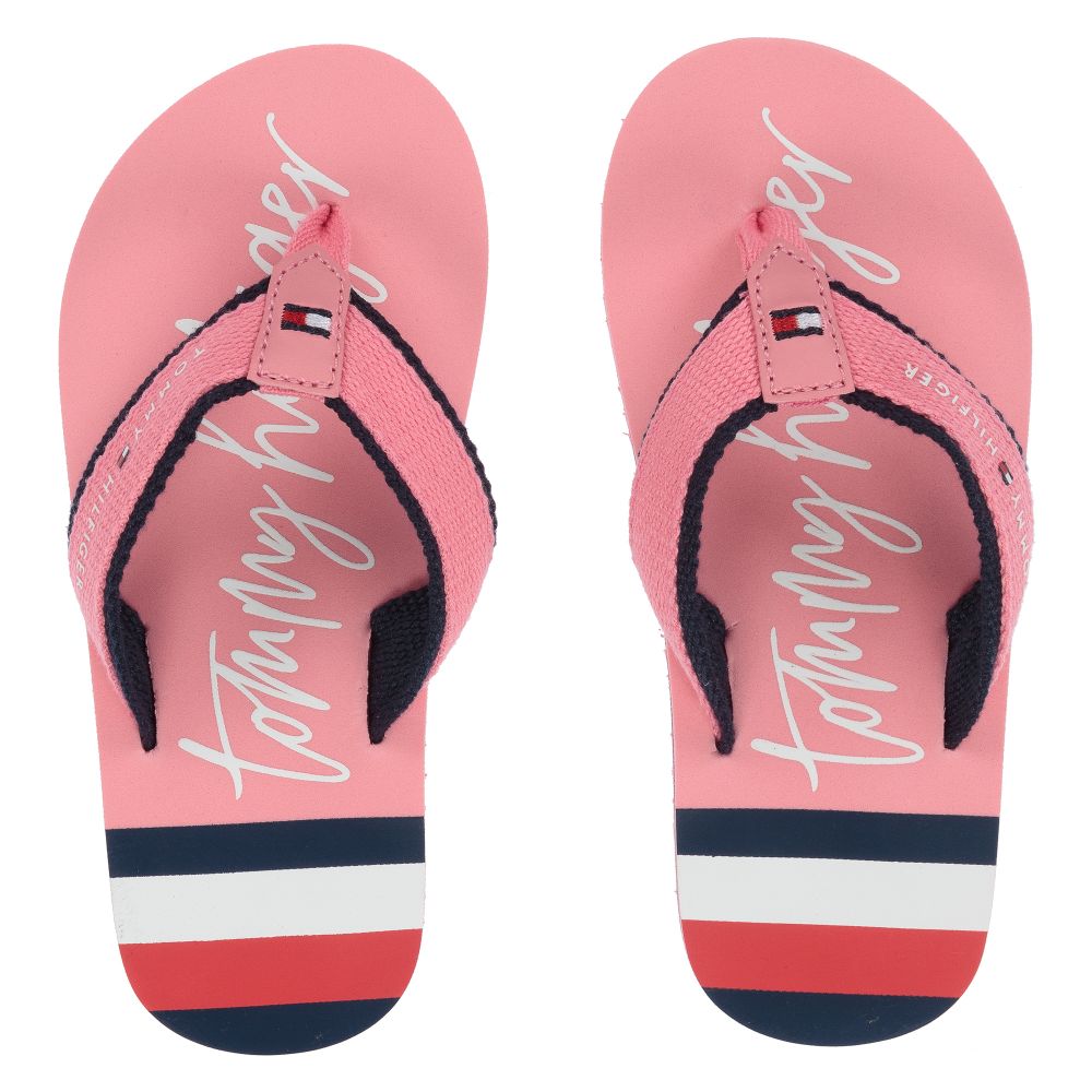 Tommy Hilfiger - Girls Pink Logo Flip Flops | Childrensalon