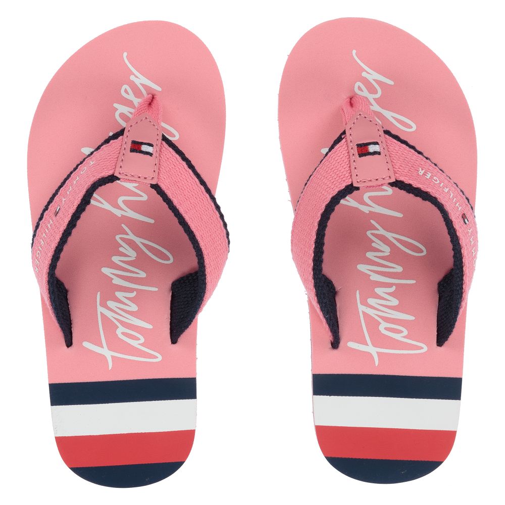 Tommy Hilfiger Girls Pink Logo Flip Flops Childrensalon Outlet