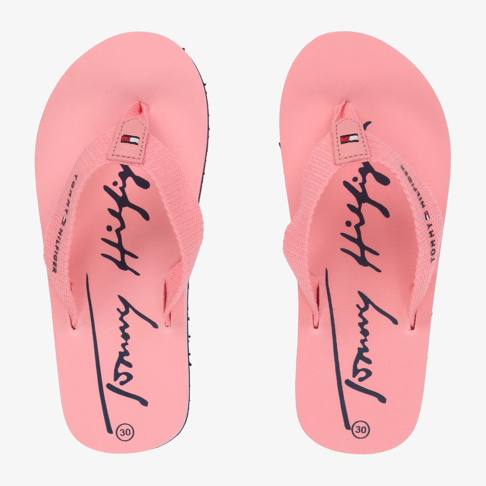 Tommy Hilfiger - Girls Pink Logo Flip-Flops | Childrensalon