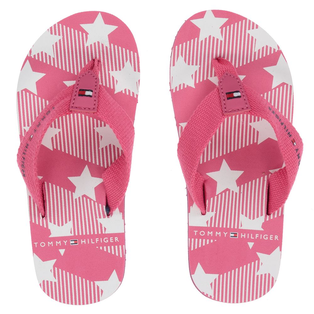 Tommy Hilfiger - Girls Pink Star Flip Flops | Childrensalon