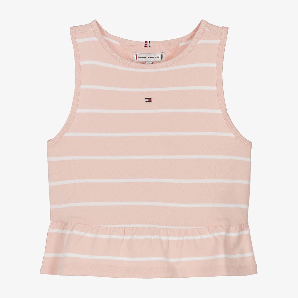 Tommy Hilfiger-Girls Pink Stripe Viscose Sleeveless Top | Childrensalon Outlet
