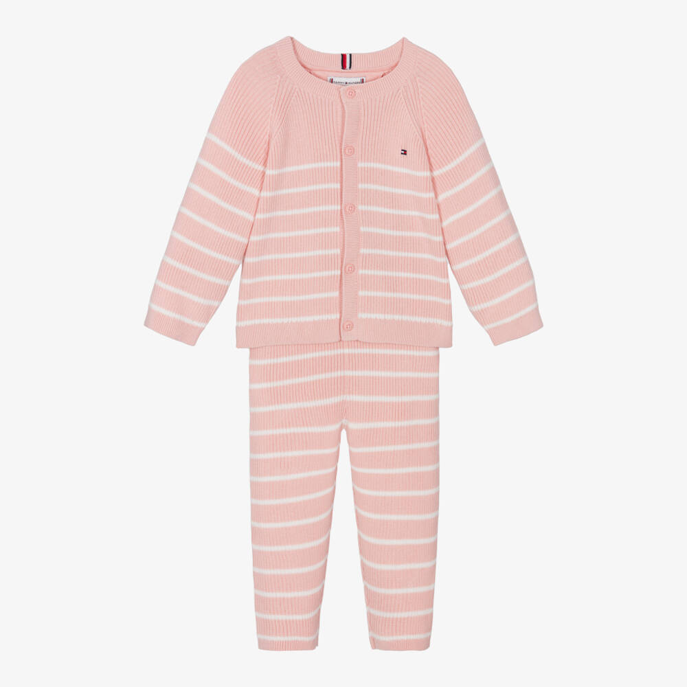 Tommy Hilfiger-Girls Pink Striped Cardigan Set | Childrensalon Outlet