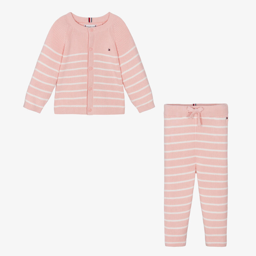 Tommy Hilfiger-Girls Pink Striped Cardigan Set | Childrensalon Outlet