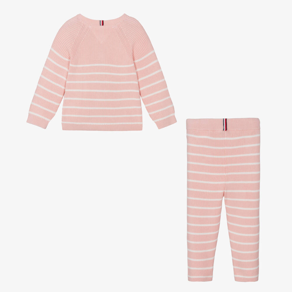 Tommy Hilfiger-Girls Pink Striped Cardigan Set | Childrensalon Outlet