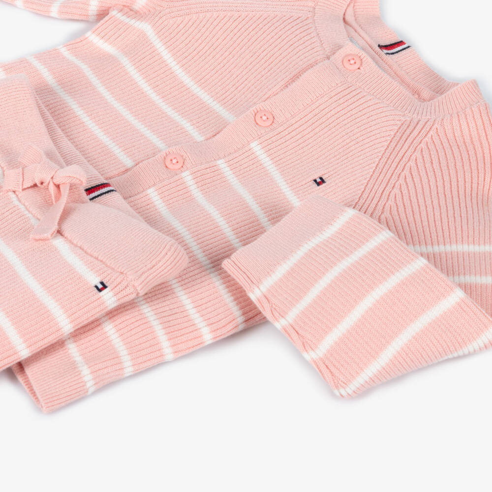 Tommy Hilfiger-Girls Pink Striped Cardigan Set | Childrensalon Outlet