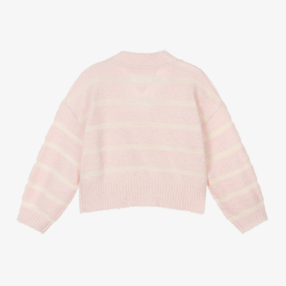 Tommy Hilfiger-Girls Pink Striped Knit Cardigan | Childrensalon Outlet