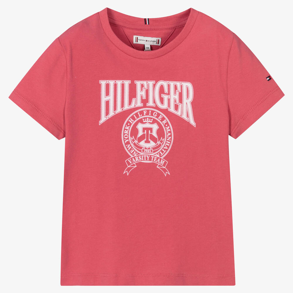 Tommy Hilfiger - T-shirt universitaire rose fille | Childrensalon