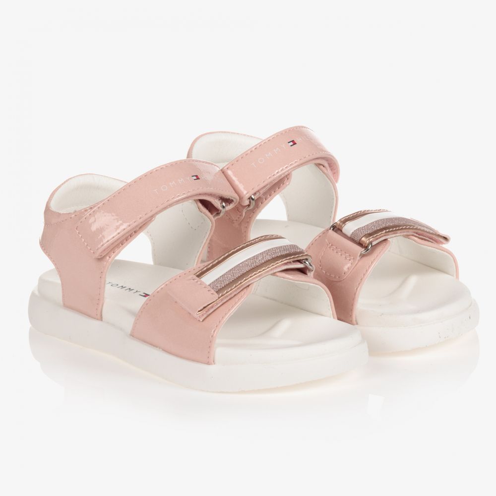 Tommy Hilfiger - Girls Pink Velcro Sandals | Childrensalon