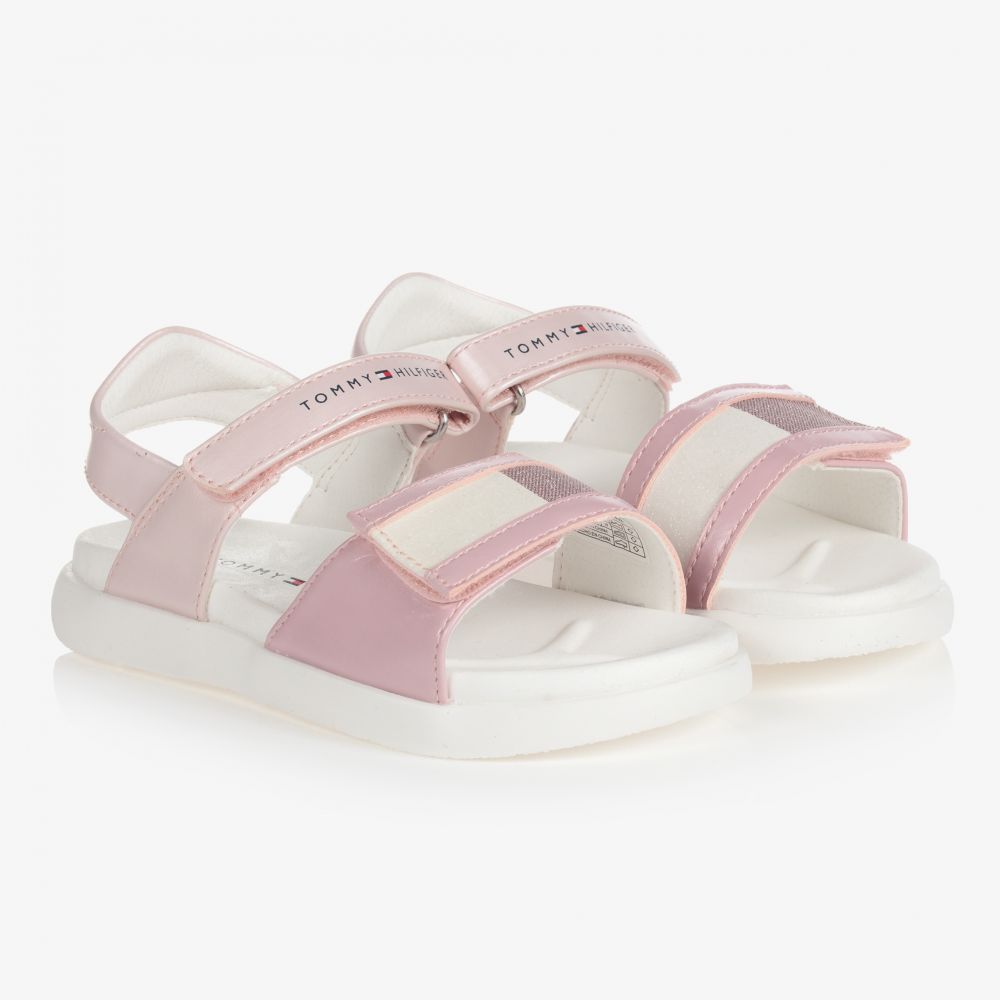 Tommy Hilfiger-صندل بشريط لاصق جلد صناعي لون زهري للبنات | Childrensalon Outlet