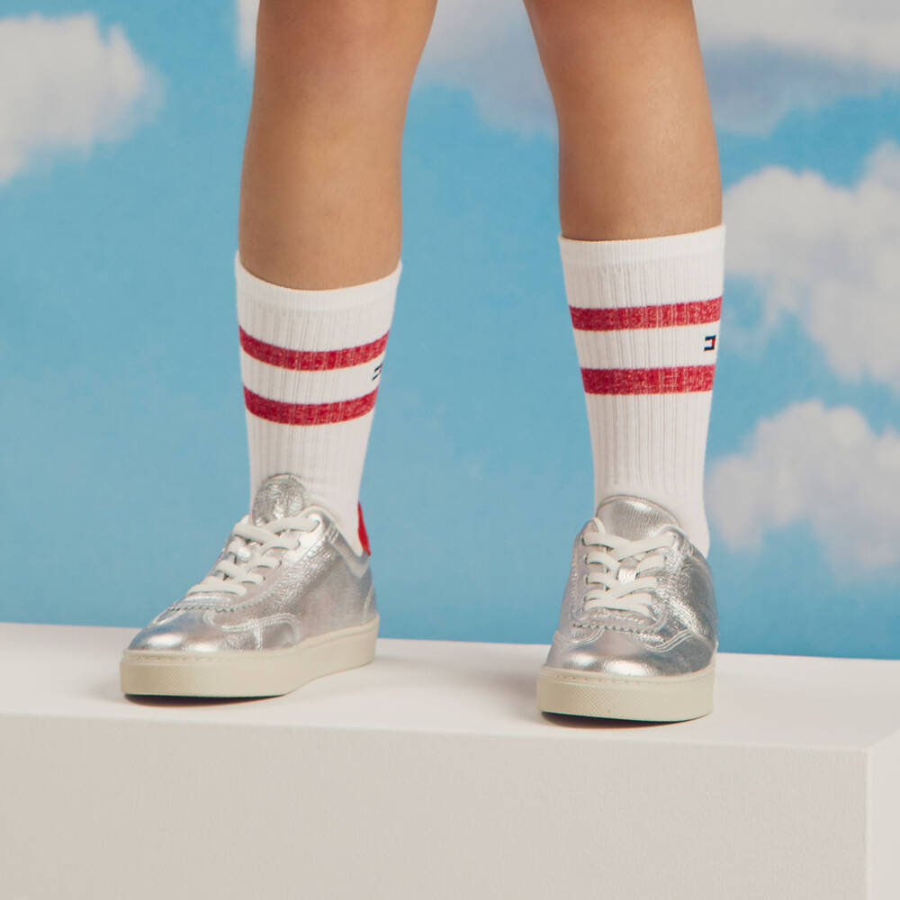 Tommy Hilfiger-Girls Pink & White Cotton Ankle Socks (3 Pack) | Childrensalon Outlet