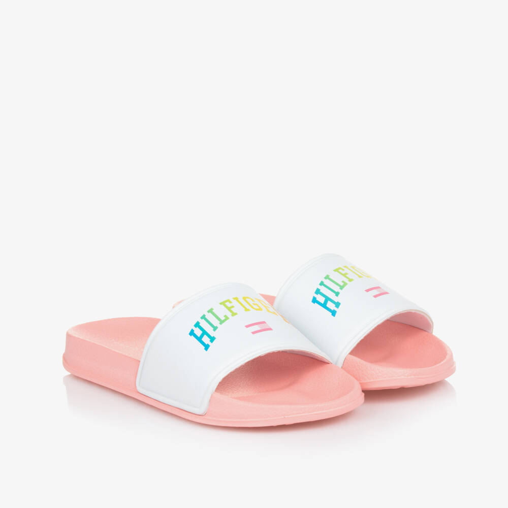 Tommy Hilfiger-Girls Pink & White Logo Sandals | Childrensalon Outlet