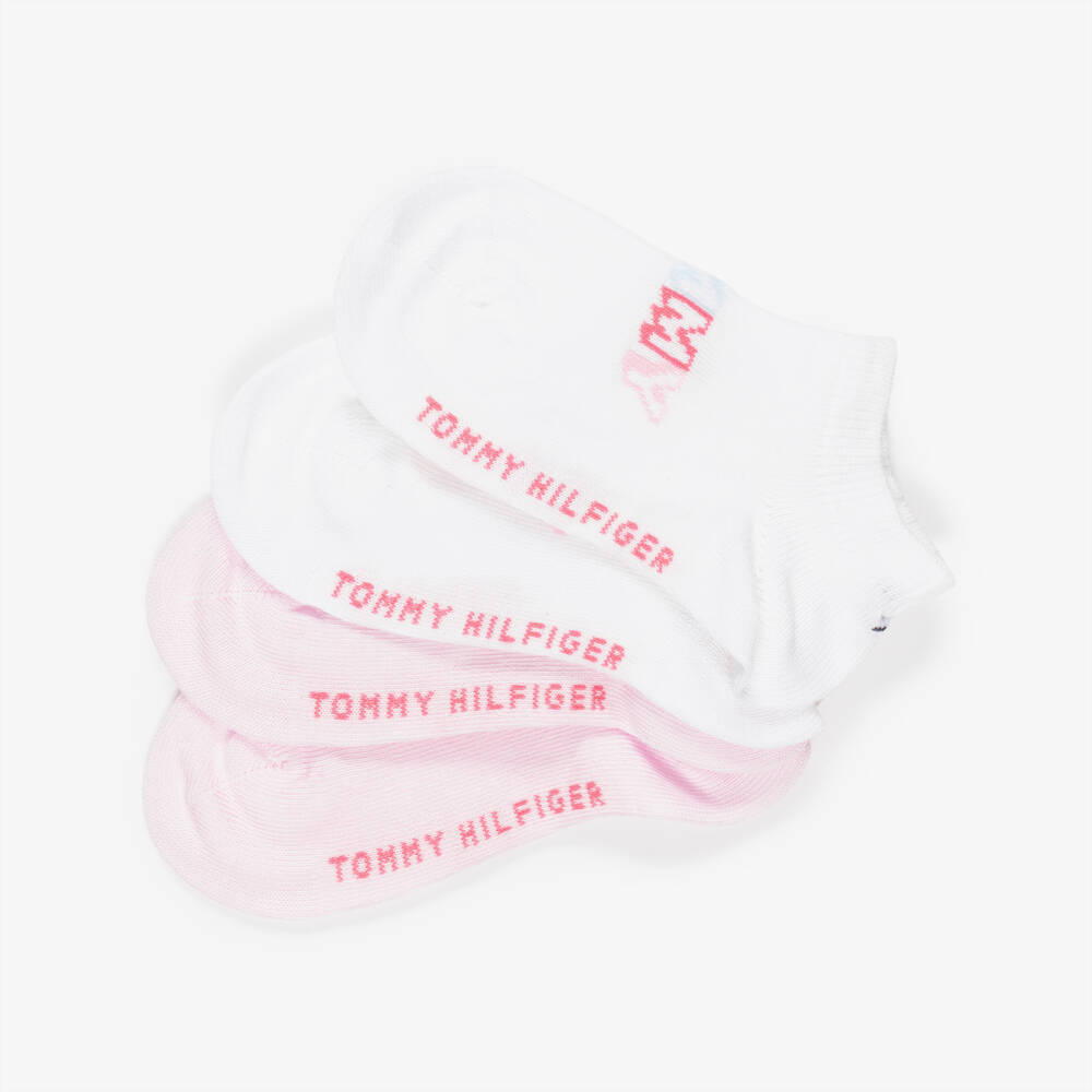 Tommy Hilfiger-Girls Pink & White Logo Trainer Socks (2 Pack) | Childrensalon Outlet