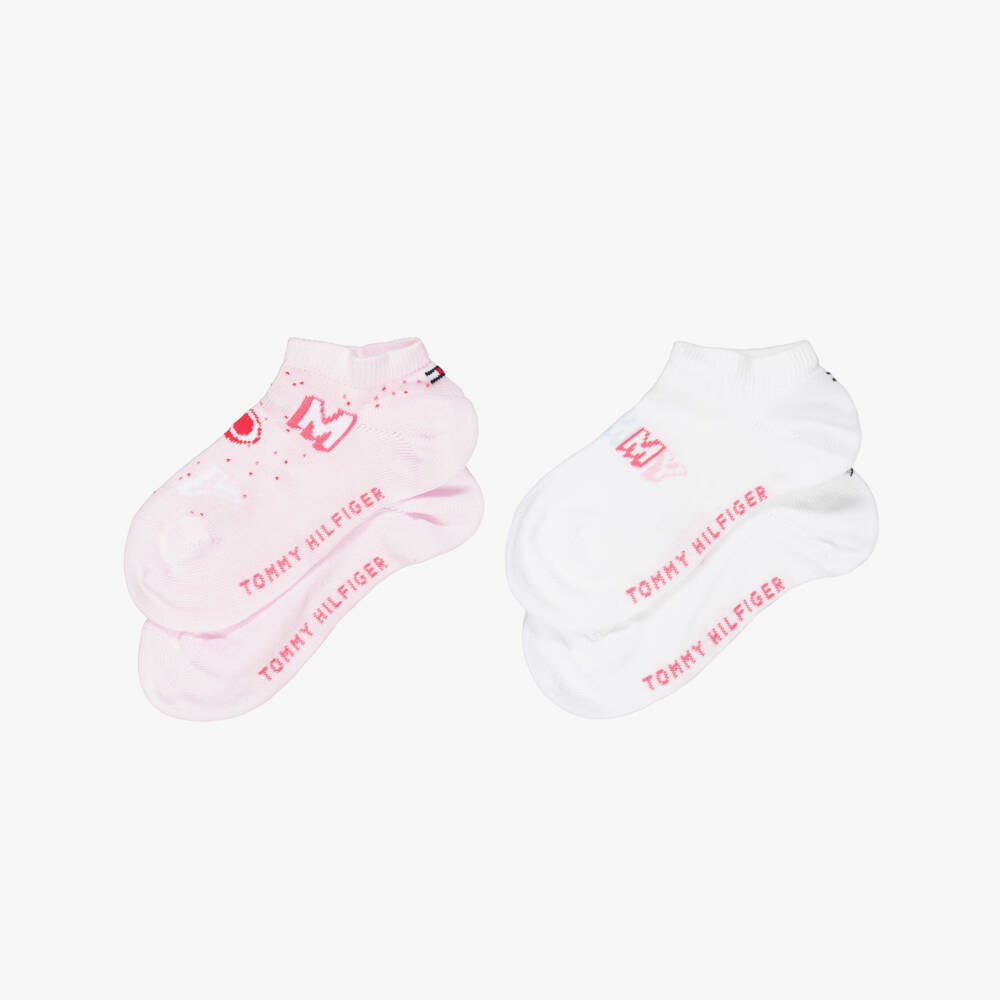 Tommy Hilfiger-Girls Pink & White Logo Trainer Socks (2 Pack) | Childrensalon Outlet