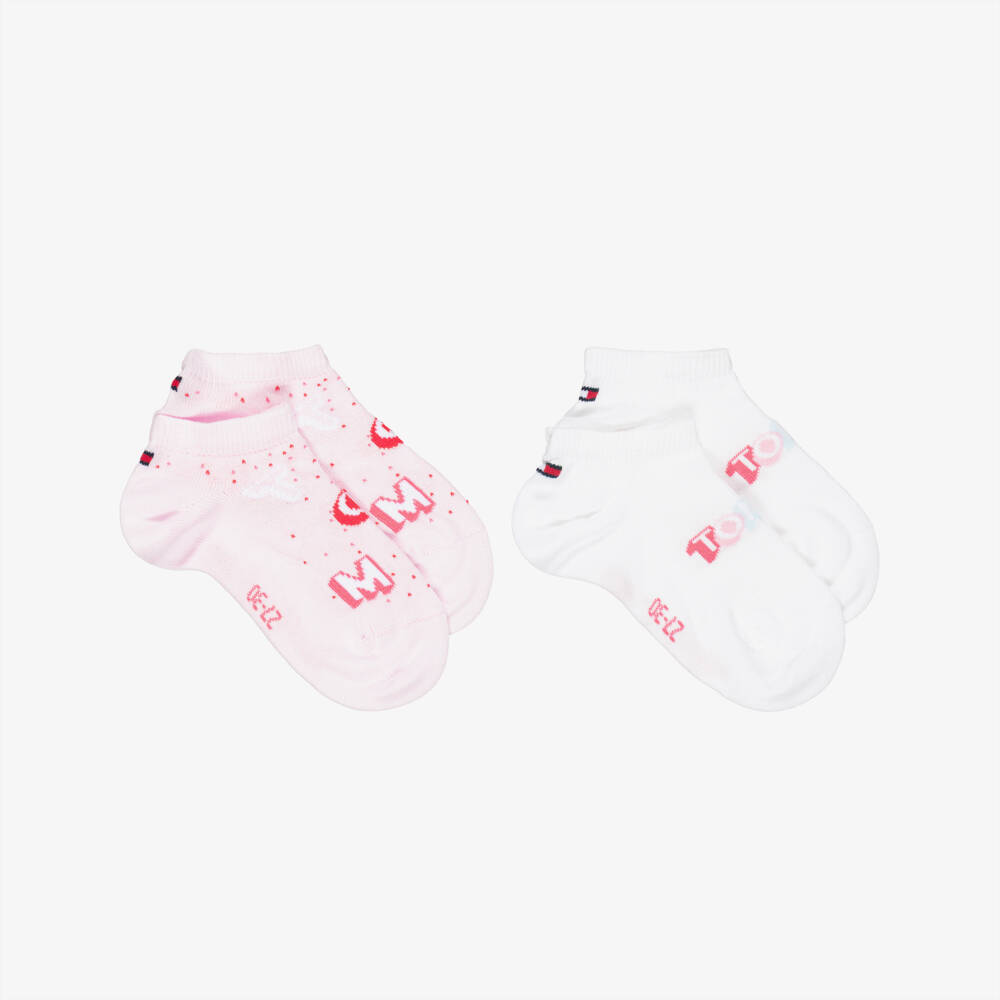 Tommy Hilfiger-Girls Pink & White Logo Trainer Socks (2 Pack) | Childrensalon Outlet