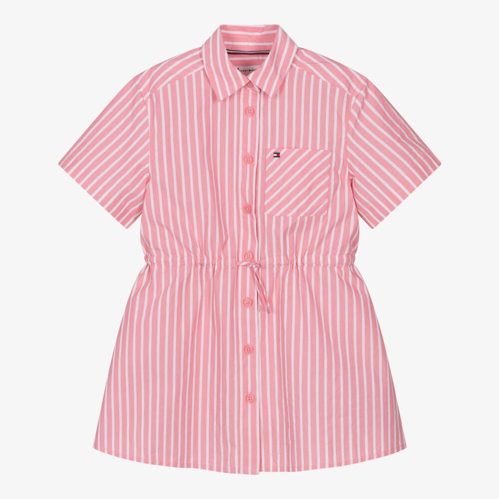 Tommy Hilfiger-Girls Pink & White Striped Cotton Shirt Dress | Childrensalon Outlet