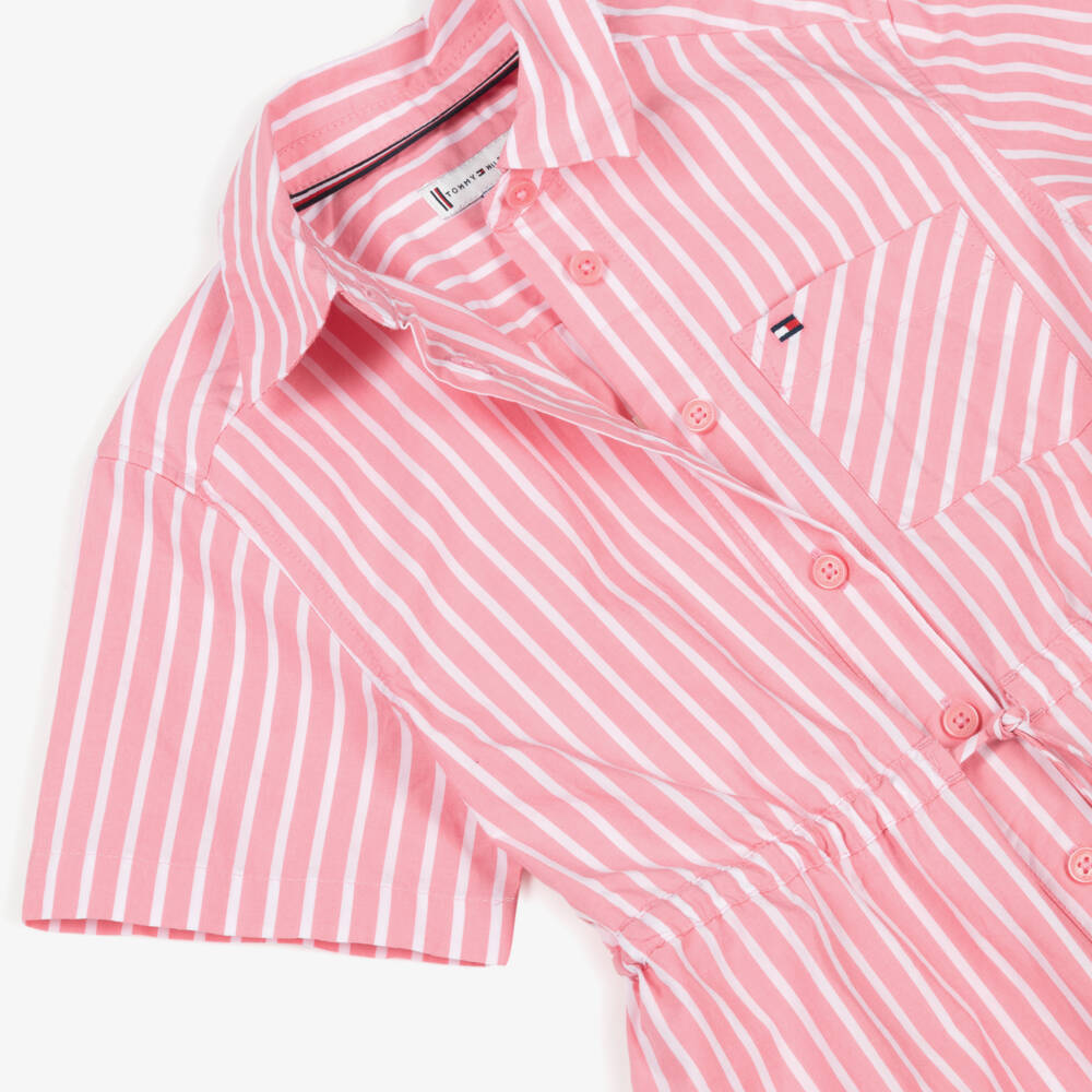 Tommy Hilfiger-Girls Pink & White Striped Cotton Shirt Dress | Childrensalon Outlet