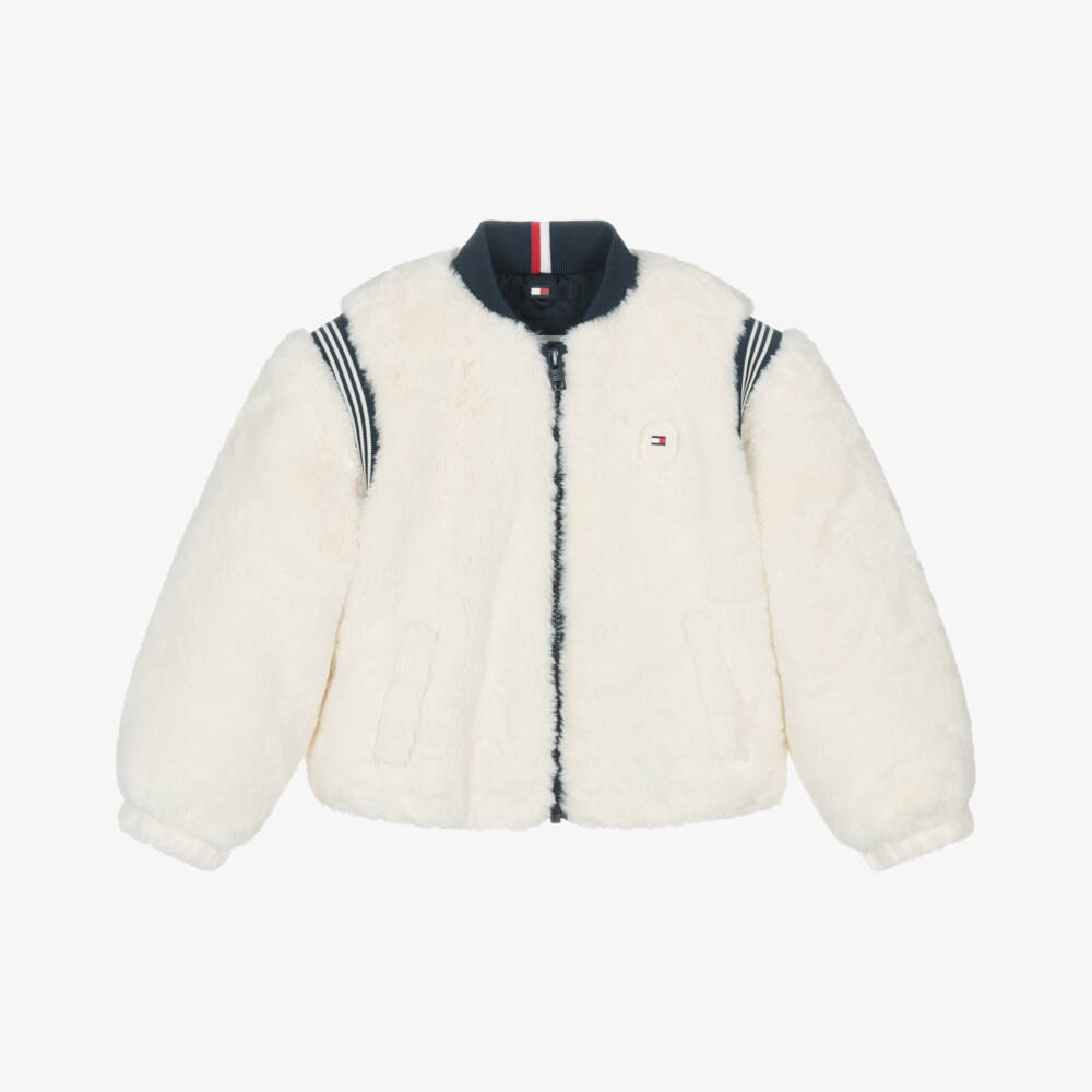 Tommy Hilfiger-Girls Plush Ivory Fur Jacket | Childrensalon Outlet