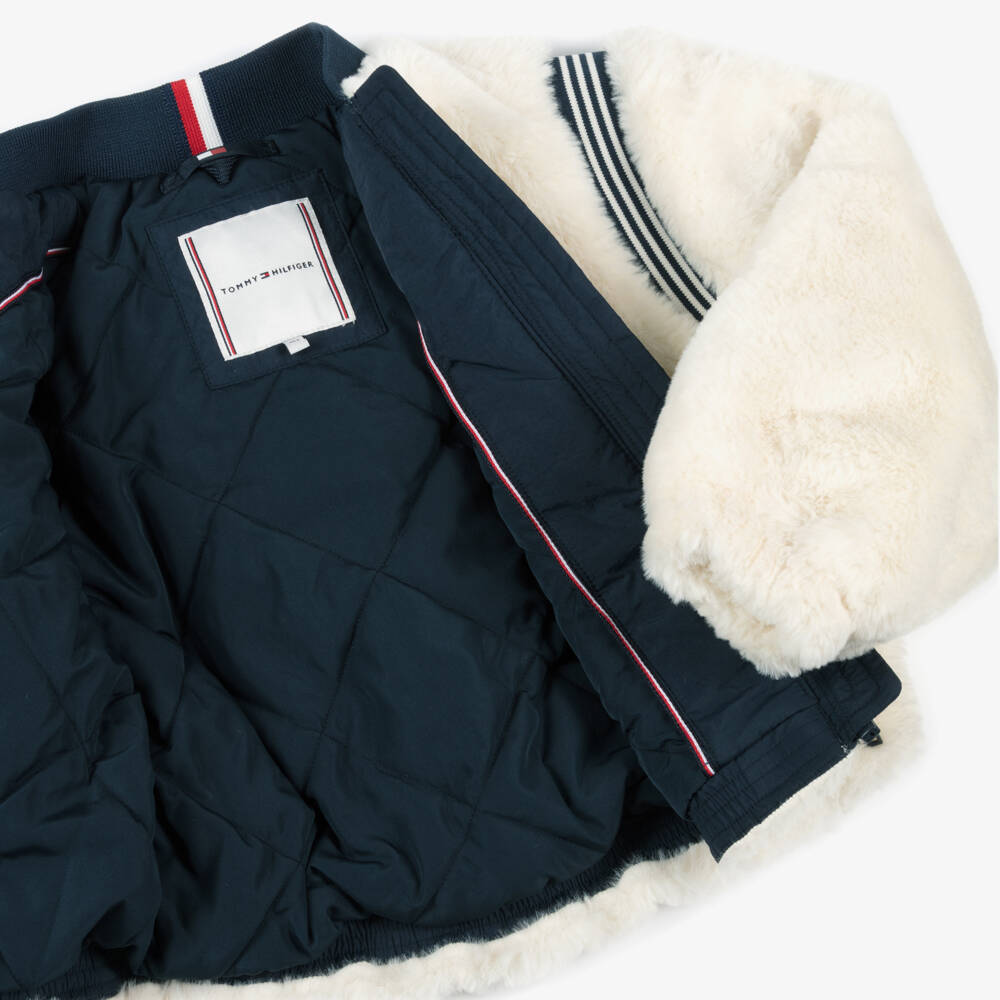 Tommy Hilfiger-Girls Plush Ivory Fur Jacket | Childrensalon Outlet